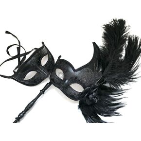 MASQ Masquerade ball stick mask Pair Detachable Handle Ostrich Feather Christmas New Year Mardi Gras Carnival Party in Kuwait