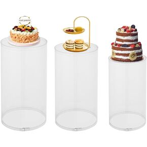 قاعدة اسطوانة تقف 3 قطع، اسطوانة زفاف مستديرة للحفلات، ركائز تزيين الكيك، أعمدة قاعدة عرض مستديرة لديكور فني لحفلات الزفاف وأعياد الميلاد (أبيض) in Kuwait