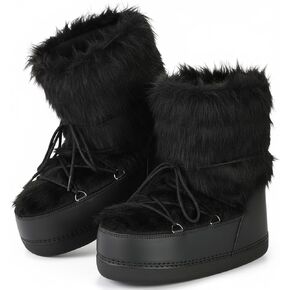 Women's Fuzzy Snow Boots Warm Winter Faux Fur Boots Lace-up Warm Boot Custom Shoes in Saudi Arabia