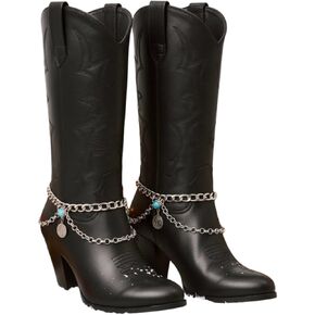 Boot Chain Bracelets for Women, 2-Pc – Silver Boot Anklet Set w/Turquoise Bead & Coin Charms, Adjustable Fit Western Boho Shoe Jewelry PAIR (BC31) in Saudi Arabia