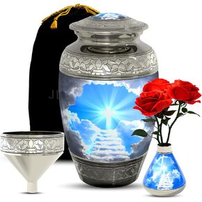 Stairway to Heaven Cremation Urn for Human Ashes (4-Piece Set) with Handcrafted Funnel and Vase (Large Size, Christian Catholic Cross Adult Male/Female) in Saudi Arabia