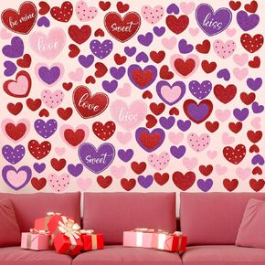 6 Sheets/ 214 Pcs Valentine's Day Wall Decals Removable Love Heart Wall Stickers Red Heart Window Stickers Wedding Anniversary Romantic Love Decoration for Holiday Living Room Home Kitchen Art Decor in Kuwait