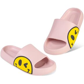 Womens Slides,Pillow Slippers Sandals for Men,Unisex Non slip Quick Dry Shower Shoes Indoor Outdoor Open Toe Spa Bath Pool Gym House Casual Massage Smile Face Slippers in Saudi Arabia