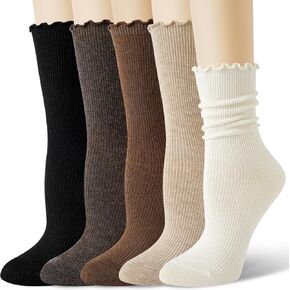 BISOUSOX رقيقة ميرينو الصوف كشكش التمهيد الجوارب الدافئة شتاء مريح مكشكش لينة عارضة تنفس الجوارب للمرأة 5 أزواج in Kuwait