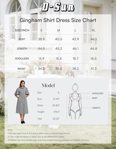 D-Sun Women Plaid Shirt Dress Button Down Gingham Collared Short Cape Sleeves V Neck Casual Belt Mid Dress with Pocket in Saudi Arabia