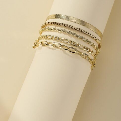 5pcs Jewelry Sets for Women Waterproof Bracelets for Women Trendy Thin Dainty Stackable Cuban Link Paperclip Chain Bracelet Pack Fashion Accessories Gifts for Womens DJA09-22 in Saudi Arabia