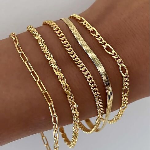 5pcs Jewelry Sets for Women Waterproof Bracelets for Women Trendy Thin Dainty Stackable Cuban Link Paperclip Chain Bracelet Pack Fashion Accessories Gifts for Womens DJA09-22 in Saudi Arabia