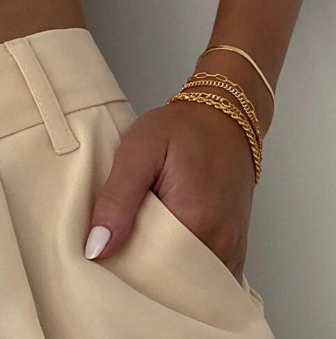 5pcs Jewelry Sets for Women Waterproof Bracelets for Women Trendy Thin Dainty Stackable Cuban Link Paperclip Chain Bracelet Pack Fashion Accessories Gifts for Womens DJA09-22 in Saudi Arabia