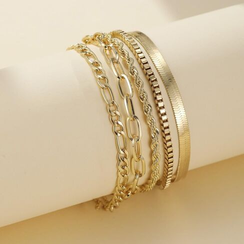 5pcs Jewelry Sets for Women Waterproof Bracelets for Women Trendy Thin Dainty Stackable Cuban Link Paperclip Chain Bracelet Pack Fashion Accessories Gifts for Womens DJA09-22 in Saudi Arabia