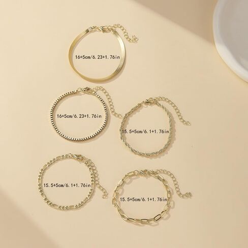 5pcs Jewelry Sets for Women Waterproof Bracelets for Women Trendy Thin Dainty Stackable Cuban Link Paperclip Chain Bracelet Pack Fashion Accessories Gifts for Womens DJA09-22 in Saudi Arabia