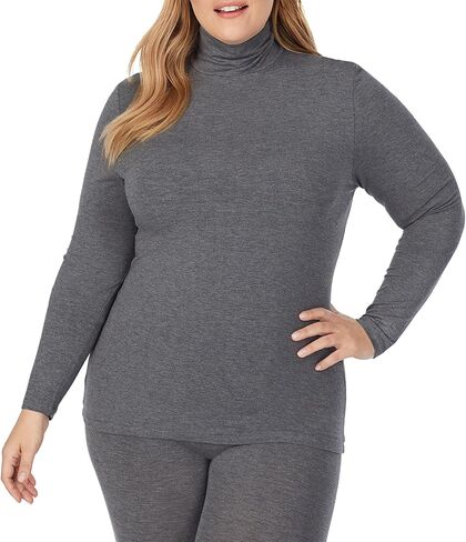 Cuddl Duds Toftwear للنساء مع أعلى من سلحفاة الأكمام الطويلة-مثالية للطبقة والتسكع ، ملاءمة ناعمة وملاءمة للجسم ، أسود ، كبير in Kuwait