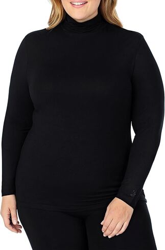Cuddl Duds Toftwear للنساء مع أعلى من سلحفاة الأكمام الطويلة-مثالية للطبقة والتسكع ، ملاءمة ناعمة وملاءمة للجسم ، أسود ، كبير in Kuwait