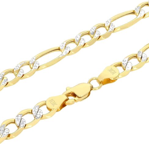 Nuragold 10k Real Yellow Gold Figaro Link 4.5mm Diamond Cut Two Tone Pave Chain Bracelet (7"-9") Italian Jewelry for Men & Women in Saudi Arabia