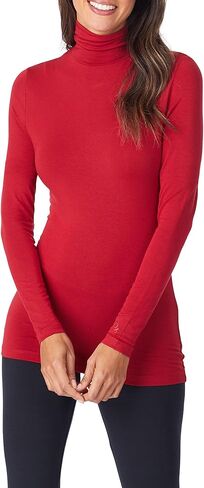 Cuddl Duds Toftwear للنساء مع أعلى من سلحفاة الأكمام الطويلة-مثالية للطبقة والتسكع ، ملاءمة ناعمة وملاءمة للجسم ، أسود ، كبير in Kuwait