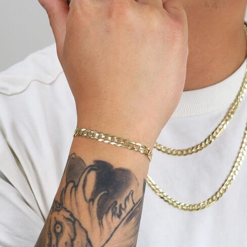 Nuragold 14k Real Yellow Gold Solid Cuban Curb Link 6mm Chain Bracelet (7"-9") Italian Jewelry for Men & Women in Saudi Arabia