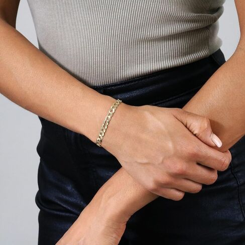 Nuragold 14k Real Yellow Gold Solid Cuban Curb Link 6mm Chain Bracelet (7"-9") Italian Jewelry for Men & Women in Saudi Arabia
