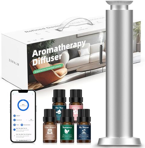 Wirless Rechargeable Waterless Scent Diffuser Kit, Includes 5 Premium Oils, 2000 Sq.Ft Coverage,Hotel Scent Diffuser for Home, Studio, Cordless Essential Oil Diffuser Large Room, APP Control - Black in Saudi Arabia