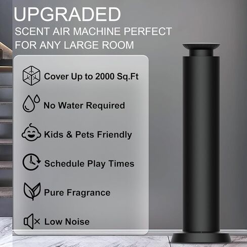 Wirless Rechargeable Waterless Scent Diffuser Kit, Includes 5 Premium Oils, 2000 Sq.Ft Coverage,Hotel Scent Diffuser for Home, Studio, Cordless Essential Oil Diffuser Large Room, APP Control - Black in Saudi Arabia
