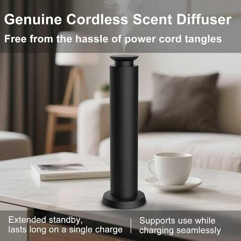 Wirless Rechargeable Waterless Scent Diffuser Kit, Includes 5 Premium Oils, 2000 Sq.Ft Coverage,Hotel Scent Diffuser for Home, Studio, Cordless Essential Oil Diffuser Large Room, APP Control - Black in Saudi Arabia