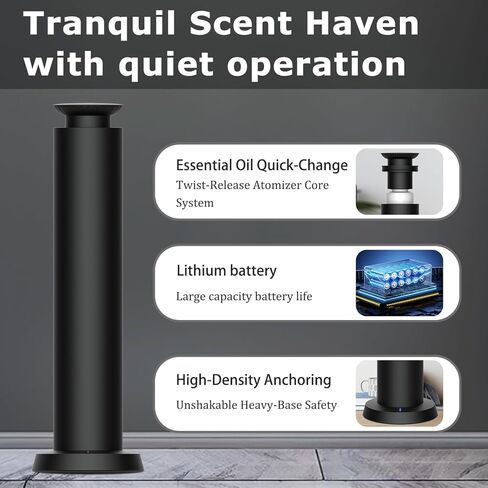 Wirless Rechargeable Waterless Scent Diffuser Kit, Includes 5 Premium Oils, 2000 Sq.Ft Coverage,Hotel Scent Diffuser for Home, Studio, Cordless Essential Oil Diffuser Large Room, APP Control - Black in Saudi Arabia