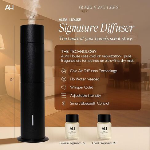 موزع روائح الهواء البارد الذكي وزيت عطري ثنائي من أورا هاوس - موزع روائح عطرية يتم التحكم فيه بواسطة تطبيق بلوتوث للمنزل (زيوت كولينز آند كوست 30 مل) - روائح مستوحاة من الفنادق، أجواء سهلة in Kuwait