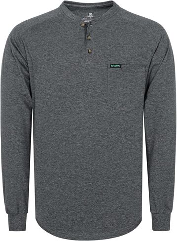 BOCOMAL Men's Long Sleeve Work Shirts Henley Midweight Soft Cotton Tencel Blended Pocket Tee Relax Fit Workwear in Saudi Arabia