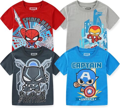 تي شيرت Marvel Avengers Iron Man Spider-Man Captain America Black Panther Boys قصير الأكمام مكون من 4 قطع للأطفال الصغار والكبار in Saudi Arabia