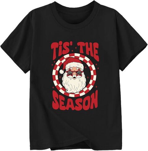 Christmas Shirts Boy Girl Santa Claus Tshirts Cotton Short Sleeve Tees Holiday Outfit 2-12 Years in Saudi Arabia