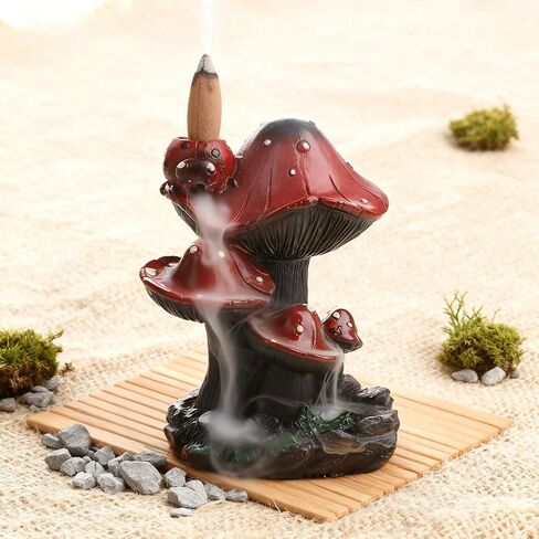 Incense Holder Waterfall Backflow Incense Burner Mushroom Decor with 20 Cones, Relaxation Therapy Resin Burner for Palo Santo Sage, Home Office Meditation Desk Decor Zen Cottagecore Aesthetic Gift in Saudi Arabia