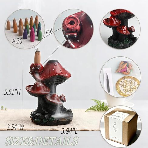 Incense Holder Waterfall Backflow Incense Burner Mushroom Decor with 20 Cones, Relaxation Therapy Resin Burner for Palo Santo Sage, Home Office Meditation Desk Decor Zen Cottagecore Aesthetic Gift in Saudi Arabia