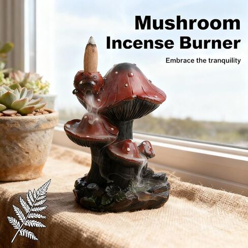 Incense Holder Waterfall Backflow Incense Burner Mushroom Decor with 20 Cones, Relaxation Therapy Resin Burner for Palo Santo Sage, Home Office Meditation Desk Decor Zen Cottagecore Aesthetic Gift in Saudi Arabia