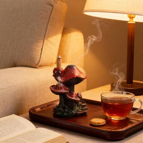 Incense Holder Waterfall Backflow Incense Burner Mushroom Decor with 20 Cones, Relaxation Therapy Resin Burner for Palo Santo Sage, Home Office Meditation Desk Decor Zen Cottagecore Aesthetic Gift in Saudi Arabia