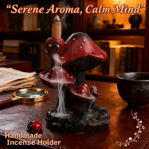 Incense Holder Waterfall Backflow Incense Burner Mushroom Decor with 20 Cones, Relaxation Therapy Resin Burner for Palo Santo Sage, Home Office Meditation Desk Decor Zen Cottagecore Aesthetic Gift in Saudi Arabia