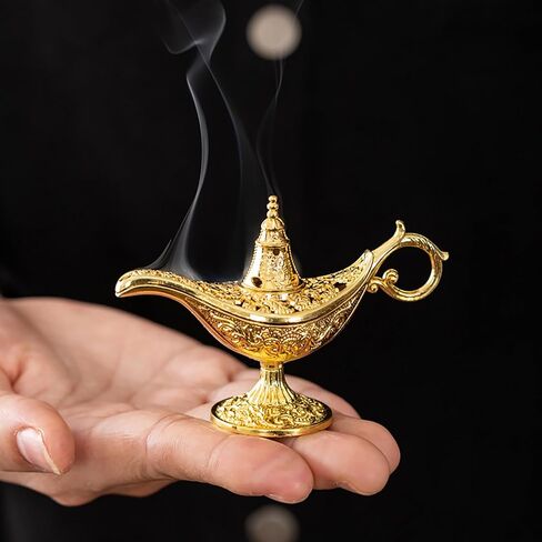 Hollow Legend Aladdin Magic Genie Lamps Incense Burners Retro Wishing Oil Lamp Home Decor Gift in Saudi Arabia