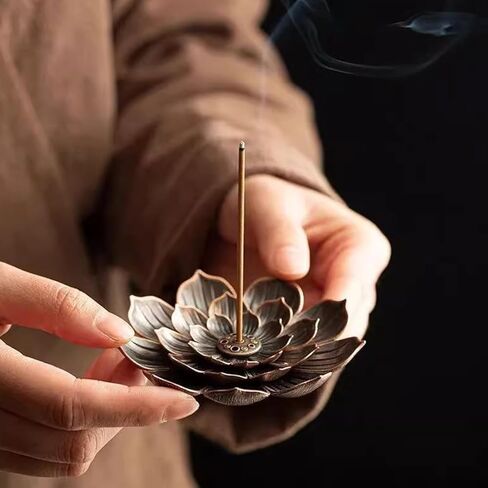 Brass Lotus Incense Stick Holder with Detachable Ash Catcher in Saudi Arabia