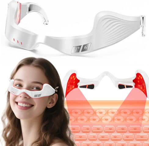 Under Eye Red Light Therapy Device, Red Light Therapy Glasses,Red 650 NM,Red Light Eye Mask for The Treatment of Eye Bags,Dark Circles,Puffiness periorbital for Treating Acne (White） in Saudi Arabia