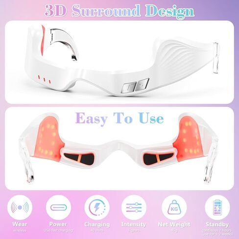 Under Eye Red Light Therapy Device, Red Light Therapy Glasses,Red 650 NM,Red Light Eye Mask for The Treatment of Eye Bags,Dark Circles,Puffiness periorbital for Treating Acne (White） in Saudi Arabia