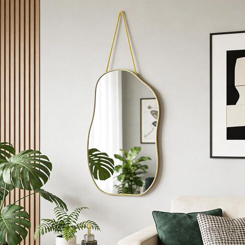 Irregular Wall Mirror, 15.6x9-inch Gold Wall-Mounted Asymmetrical Mirror, Suitable for Bathrooms, Hallways, and More (Gold) in Saudi Arabia