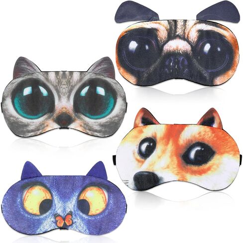 4 Pcs Funny Sleep Mask Cute Animal Blindfolds Cat Dog Sleeping Eye Cover Soft Travel Nap Blindfolds with Adjustable Strap for Men Women Party Game Plane Works Night Sleeping in Saudi Arabia