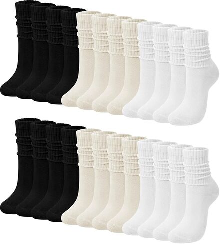 Shihanee 12 Pairs Slouch Tube Socks Winter Baggy Slouchy Crew Socks Neutral Aesthetic Gift Scrunched Ribbed Stacked Boot Sock in Kuwait