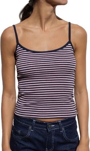 Women Stripe Print Cami Top Y2k Spaghetti Strap Backless Crop Tank Aesthetic Sleeveless Slim Fit Going Out Tops in Saudi Arabia