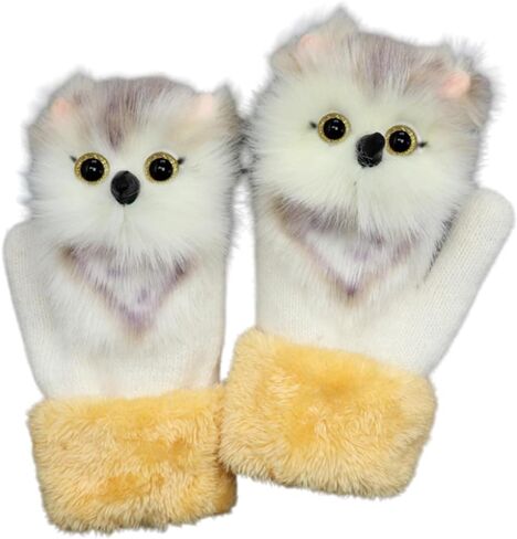 Winter Animal Gloves with 40% Rabbit Hair - Cozy Cartoon Print Plush Gloves for Women & Girls Christmas Gifts in Saudi Arabia
