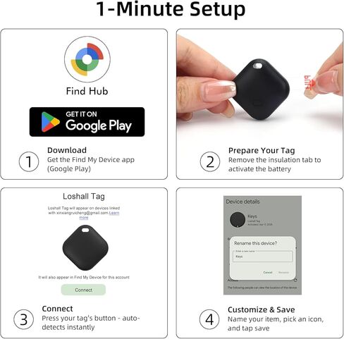 علامات تعقب Android 4 حزم و2 قطعة بطاريات CR2032، جهاز تتبع ذكي يعمل مع تطبيق Google Find Hub (Android فقط)، مكتشف المفاتيح ومحدد موقع العناصر لحقائب محفظة الأمتعة للمركبات in Kuwait