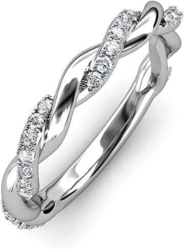 خاتم زفاف TriJewels مستدير 1.20 ملم ألماس 1/5 قيراط للنساء قابل للتكديس من الذهب عيار 14 قيراط in Kuwait