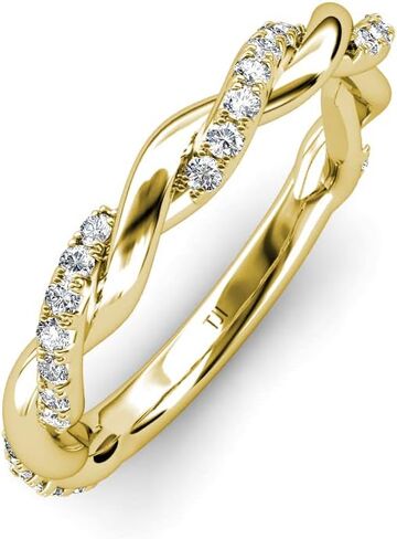خاتم زفاف TriJewels مستدير 1.20 ملم ألماس 1/5 قيراط للنساء قابل للتكديس من الذهب عيار 14 قيراط in Kuwait