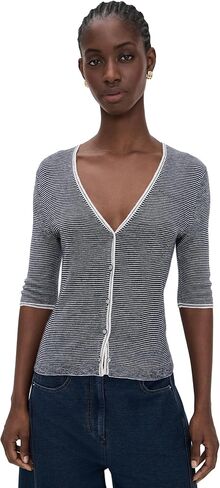 Vince Women's Microstripe V Neck Cardigan in Saudi Arabia