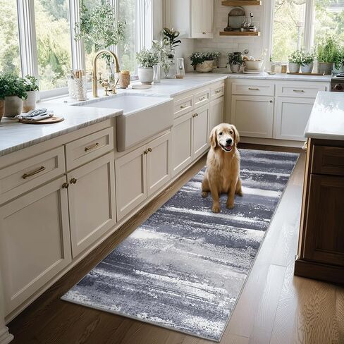 2x6 Runner Rug for Hallway Kitchen: Modern Abstract Throw Rugs with Rubber Backing Washable for Entryway, Soft Long Non-Slip Area Rug for Bedroom Home Decor Aesthetic, Grey in Saudi Arabia