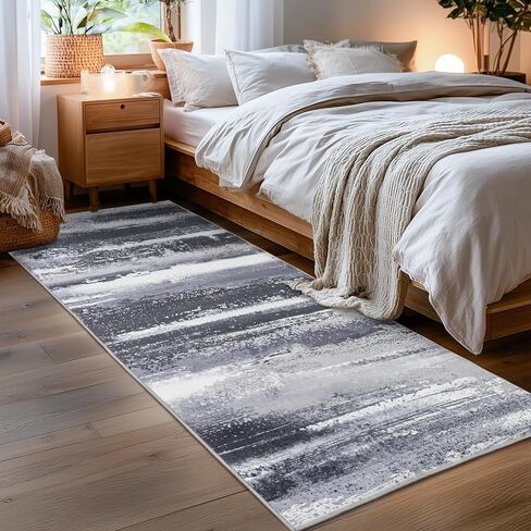 2x6 Runner Rug for Hallway Kitchen: Modern Abstract Throw Rugs with Rubber Backing Washable for Entryway, Soft Long Non-Slip Area Rug for Bedroom Home Decor Aesthetic, Grey in Saudi Arabia