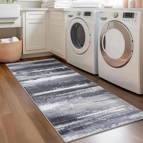 2x6 Runner Rug for Hallway Kitchen: Modern Abstract Throw Rugs with Rubber Backing Washable for Entryway, Soft Long Non-Slip Area Rug for Bedroom Home Decor Aesthetic, Grey in Saudi Arabia