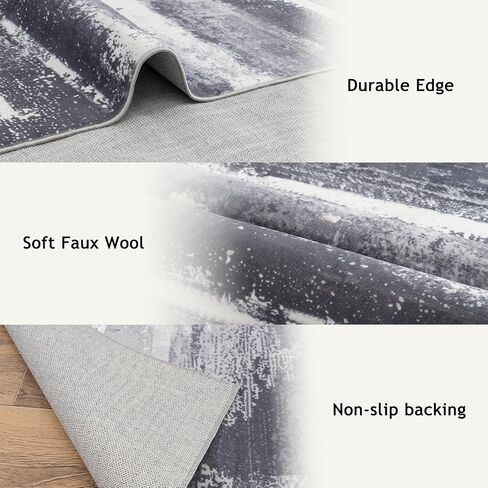2x6 Runner Rug for Hallway Kitchen: Modern Abstract Throw Rugs with Rubber Backing Washable for Entryway, Soft Long Non-Slip Area Rug for Bedroom Home Decor Aesthetic, Grey in Saudi Arabia